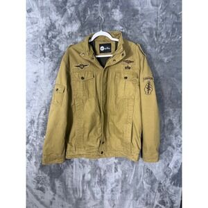 WenVen Mens Military Style Jacket Khaki Tan Airborne Patches Field Coat XXL